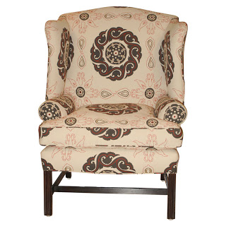 chair upholstered in suzani fabric