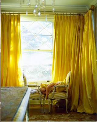 yellow curtains, living room