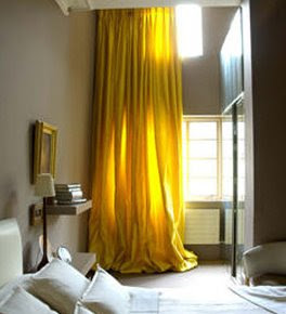 yellow curtains, bedroom
