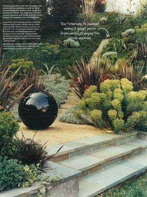 lush small garden space inpirations with modern round sculpture