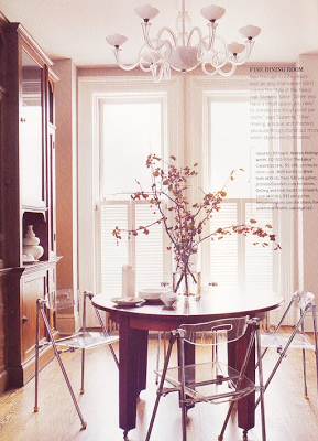 lucite chairs with wood table