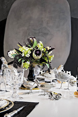 chic glamorous table setting black and white and crystal