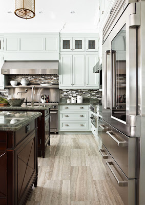 kitchen with ice green design cabinets via belle vivir blog