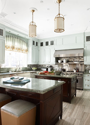 kitchen with ice green cabinets decor via belle vivir blog