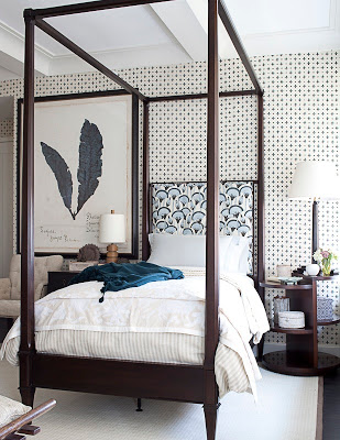 chic small bedroom with canopy bed via belle vivir blog