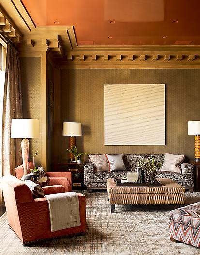 Unusual color combination interiors Steven Gambrel living room via belle vivir 