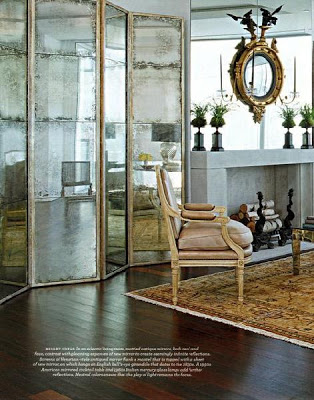 convext mirror, federalist convex mirror, in living room with antique mirror wall