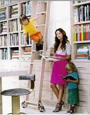 kelly wearstler with her two boys in her home office 