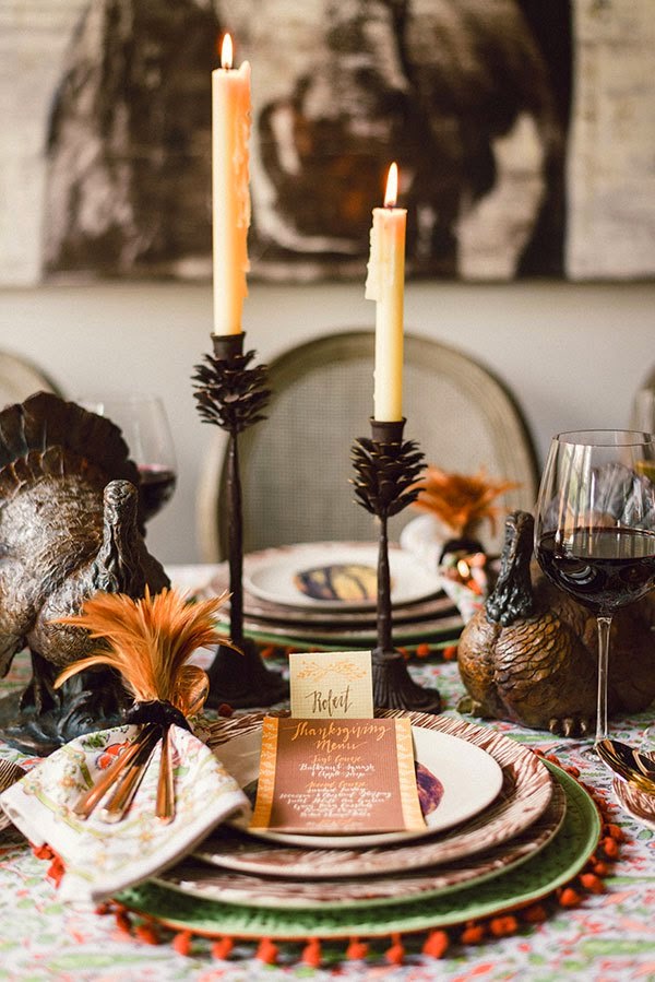 thanksgiving table setting decorating ideas, turkey porcelain