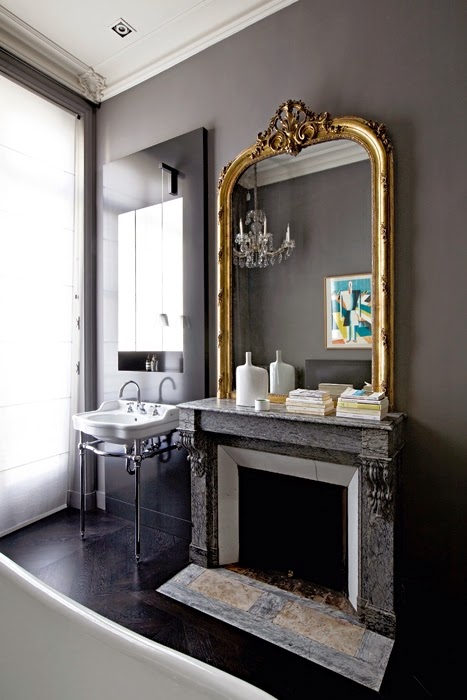 Bathroom design with fireplace