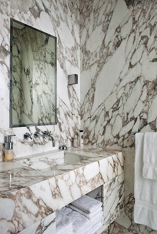 viened marble with marble carrara arasbescatto on walls, floor and vanity