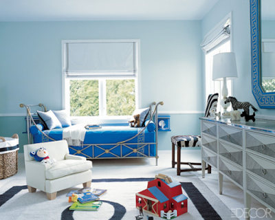 reed krakoff children room with blue iron bed