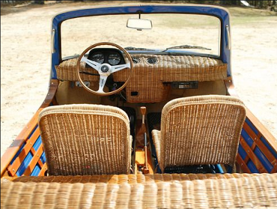 Open jeep with wicker seats