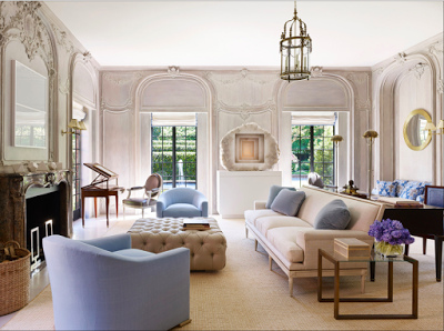 Bruce Budd blue and white living room via belle vivir blog