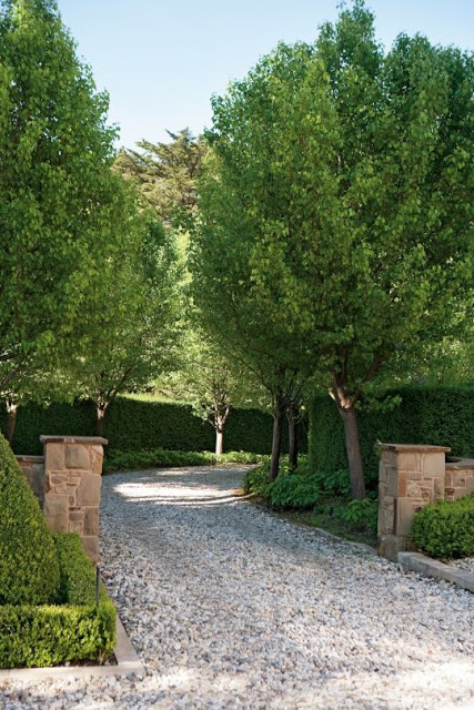 Entrance with gravel and big trees