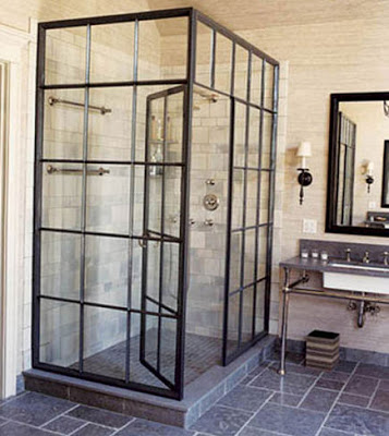 enclosed shower with steel doors