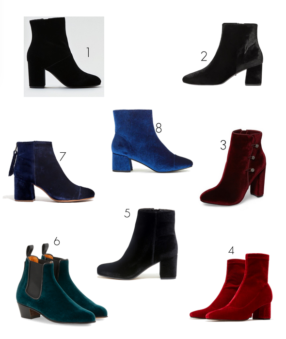 colorful velvet boots roundup, via belle vivir