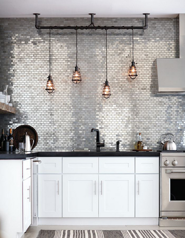 backsplash behind the stove, kitchen design, metalic backsplash, tile