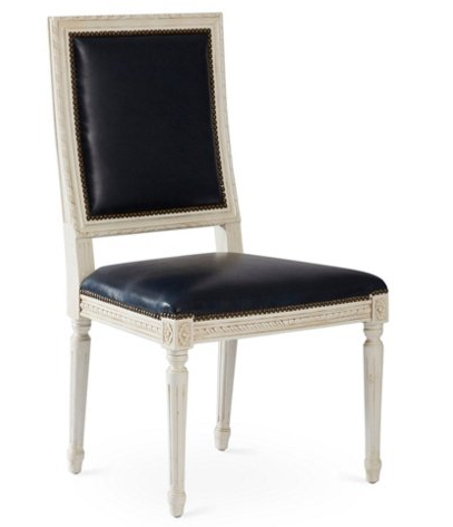 Louis XVI style chairs, black leather