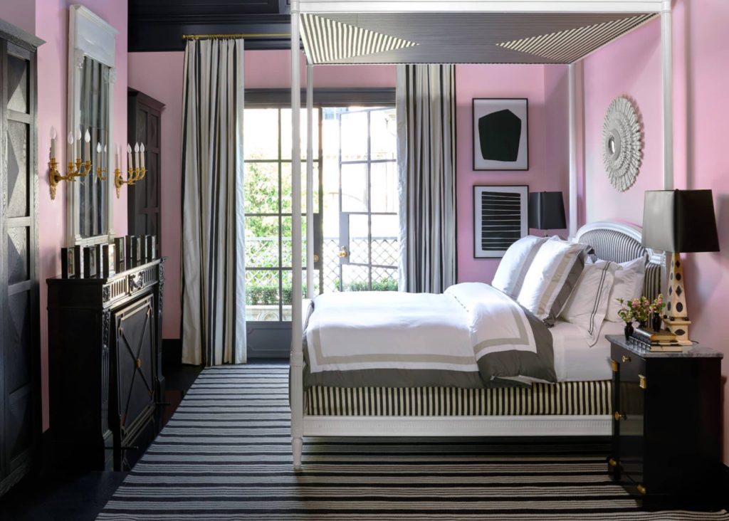 Mary McDonald design, pink and black bedroom
