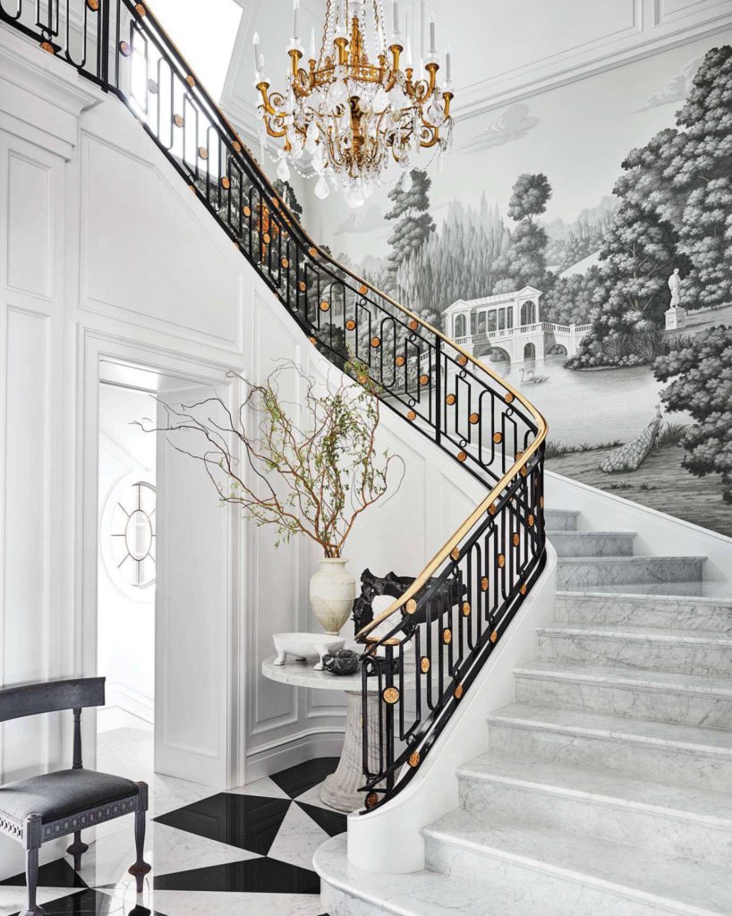 Mary McDonald design, black and white entryway