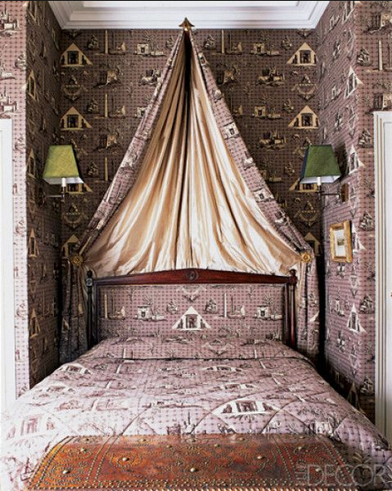 pierre frey fabric on walls and bed