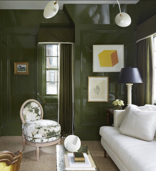 high lacquered green walls