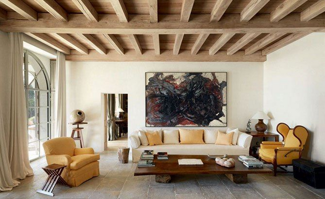 wabi-sabi, living room with wood celing by axel vervroodt