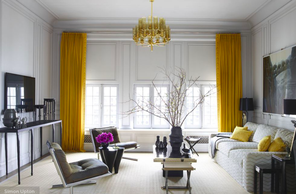 Sophisticated Color Combinations, Grey Walls With Yellow Curtains