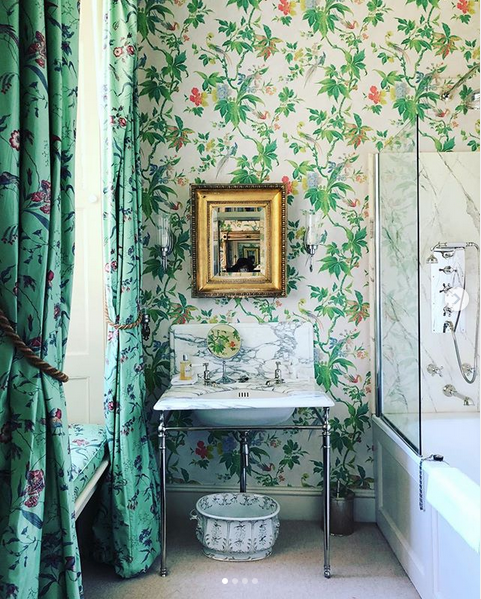Broughton Hall Estate, flowered bathroom