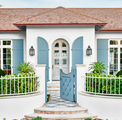 Palm Beach Interior design, blue exterior shutters
