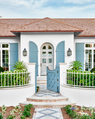 Palm Beach Interior design, blue exterior shutters