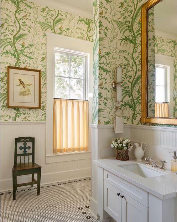 bird and thistle wallpaper by brunschwig and fills bathroom