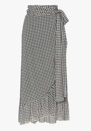 ganni asymmetric gingham skirt