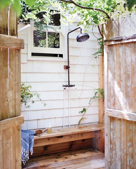 outdoor shower with bench