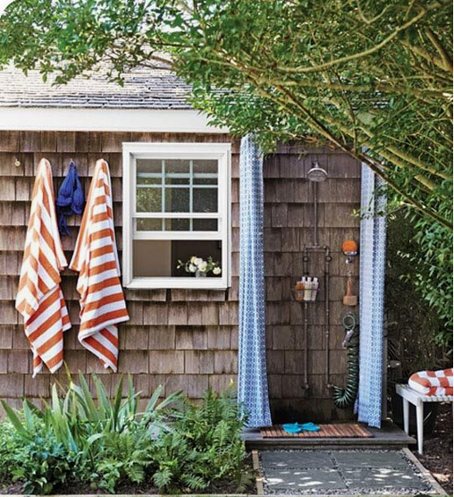 shingle home with outdoor shower