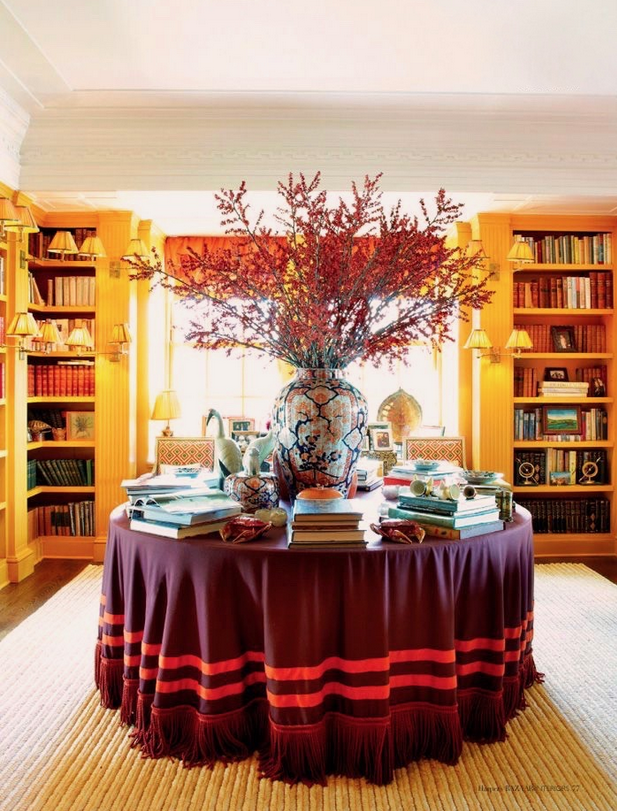 Tory Burch's home with skirted round table