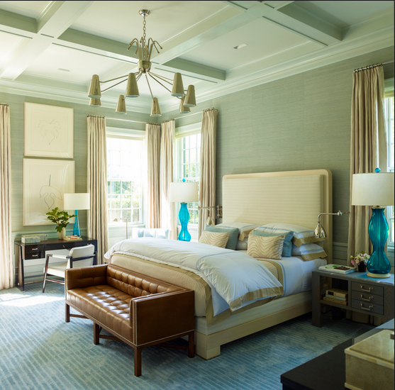 unusual color combination, minted green, blues and brown, steven gambrel