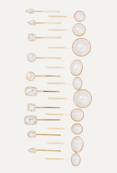 Lelet NY 20 gold-tone, crystal and faux pearl hair slides.