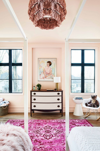 colorful modern home decor, pink bethroom