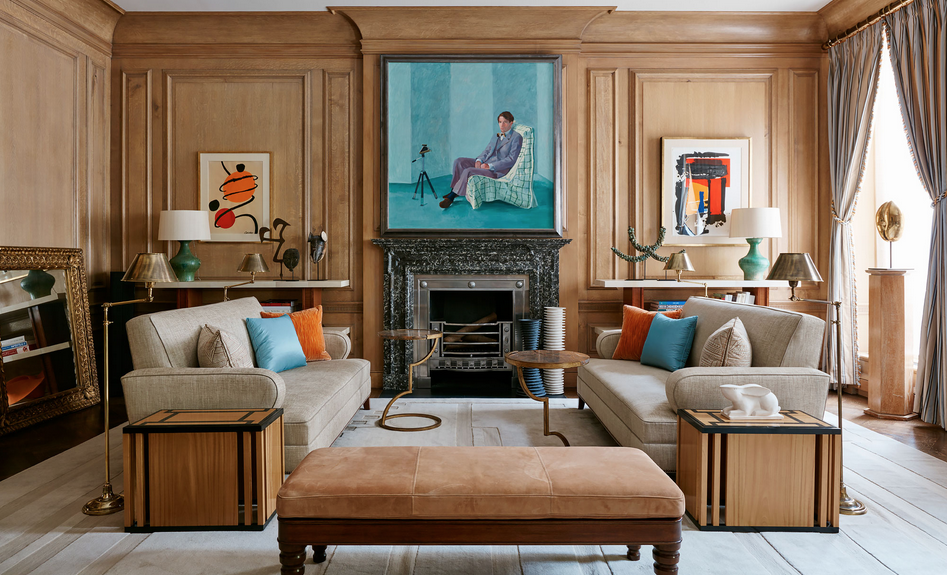 living room with paneling walls