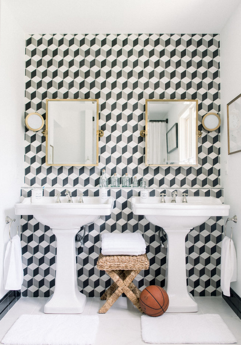 Julie Paulino Design, modern black and white bathroom design